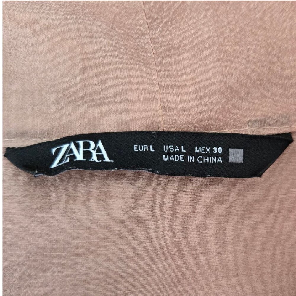 Zara Pink Long-Sleeve Button-Up Shirt With Bow Tie Collar Womens Size L - Picture 6 of 6
